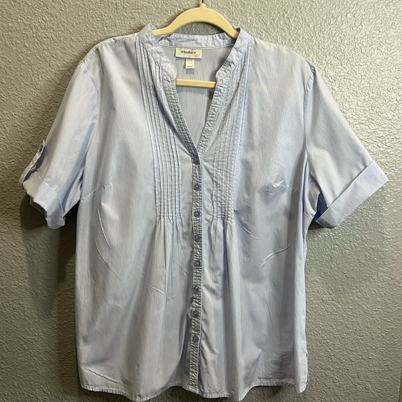 Dress Barn dress Blouse 18/20 blue/white striped short sleeve button down - Picture 1 of 7